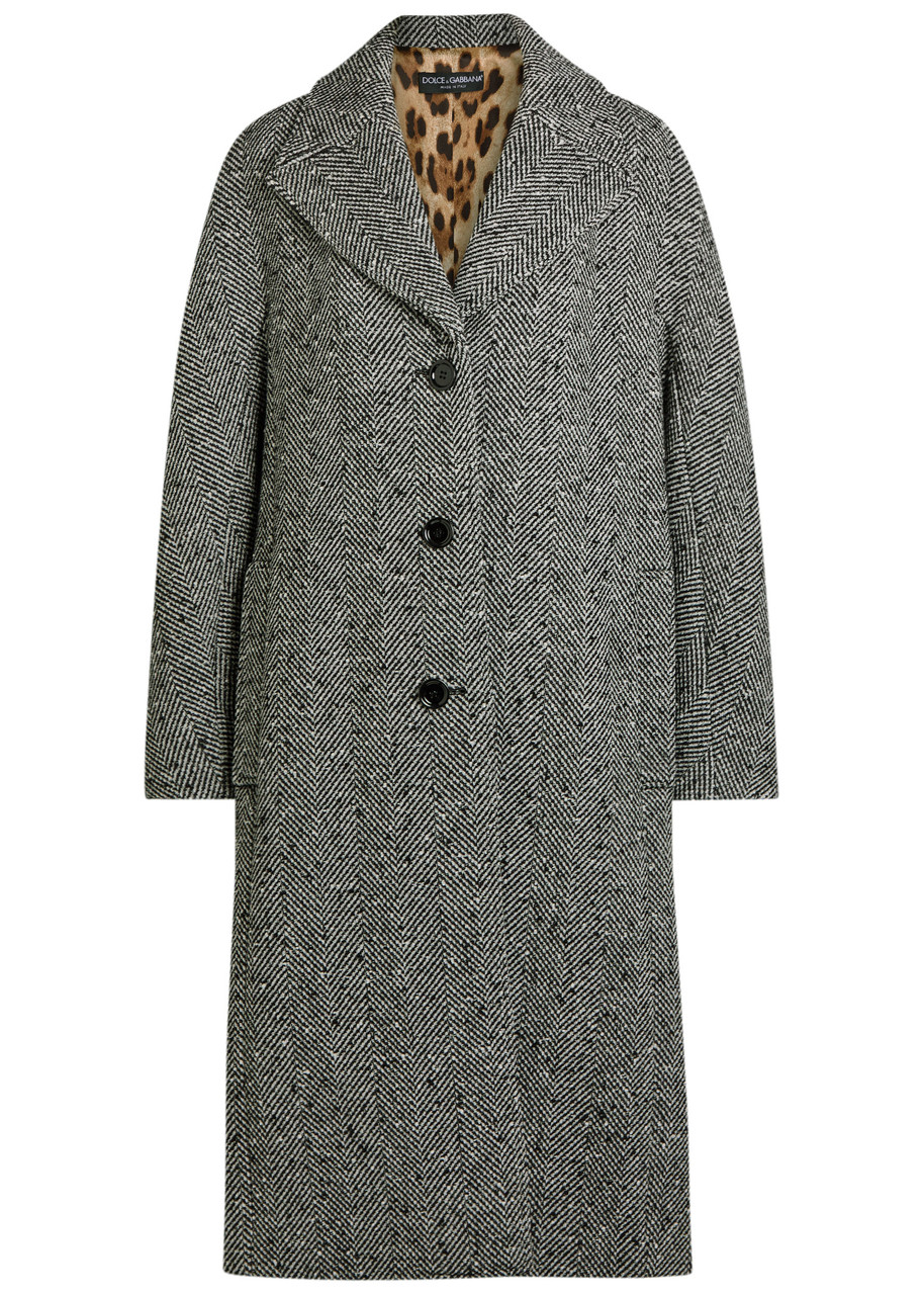 Dolce & Gabbana Herringbone Wool-blend Coat In Gray