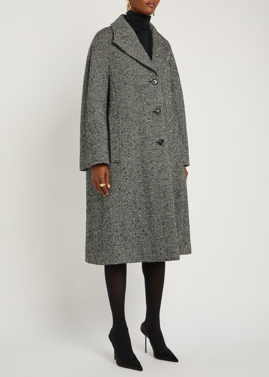 Dolce & Gabbana Herringbone Wool-blend Coat In Gray