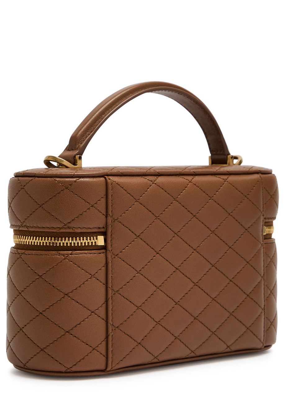 Saint Laurent Gabby Mini Vanity Case In Quilted Leather With Gold Hardware In Brown