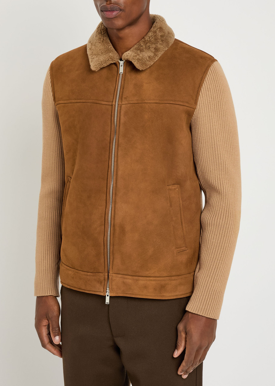 Lardini Shearling-collar Knitted Jacket In Multi