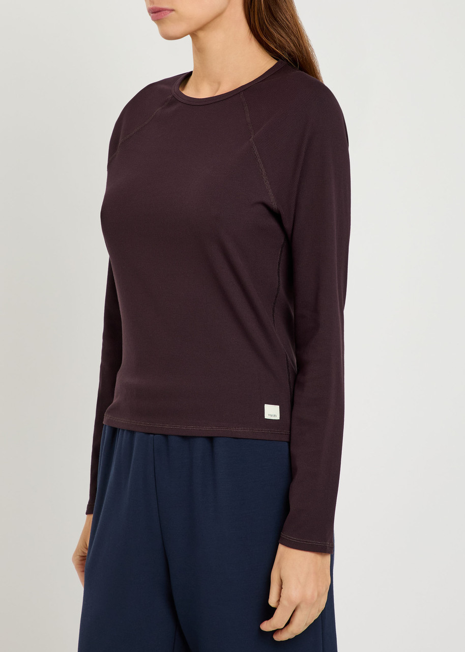 Vuori Pose Ribbed Jersey Top In Brown