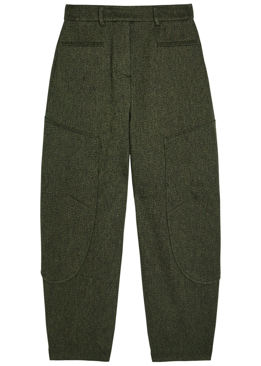 Ganni Mouline Cotton-blend Trousers In Green