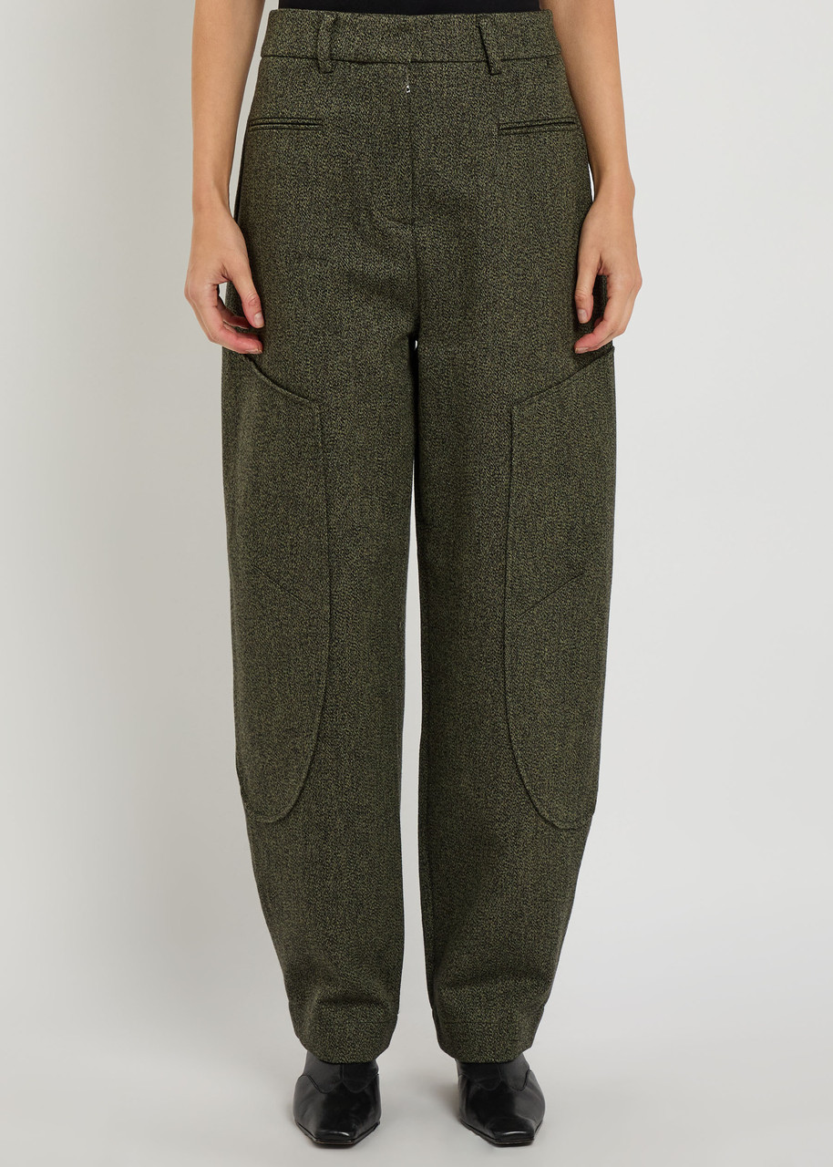 Ganni Mouline Cotton-blend Trousers In Green