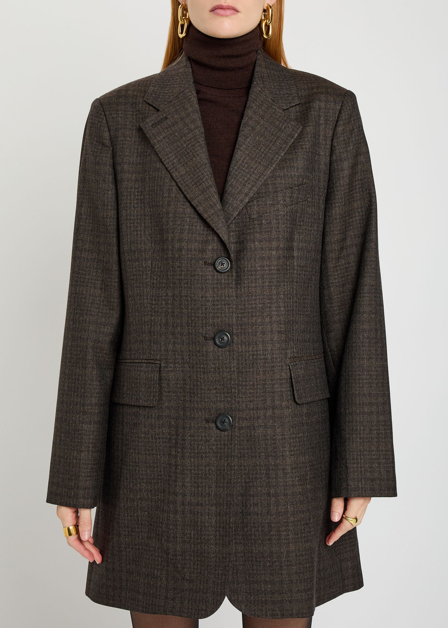 Our Legacy Queens Plaid-jacquard Wool Blazer In Brown