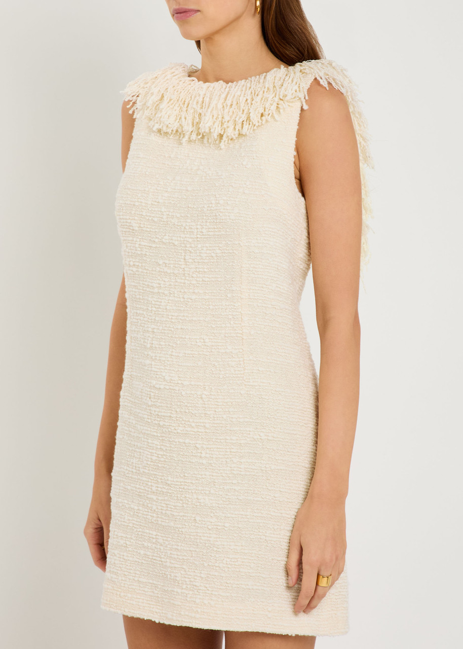 Liberowe Soho Fringed Bouclé Wool-blend Mini Dress In Neutral