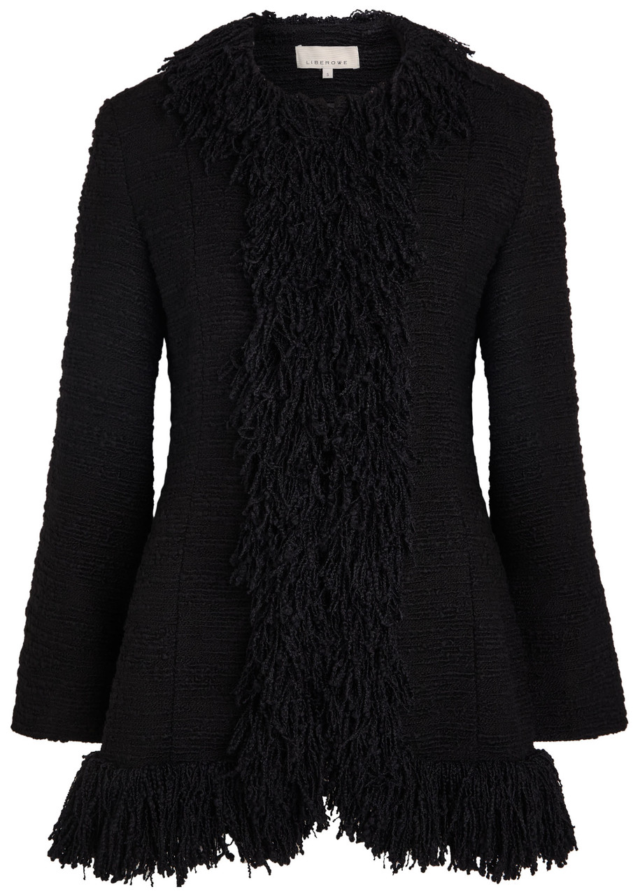 Liberowe The Banker Fringed Bouclé Wool-blend Jacket In Black