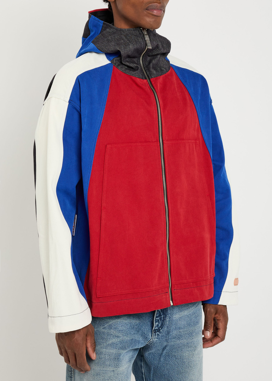 Pdf Channel Low Ride Hooded Colour-block Jacket In Red