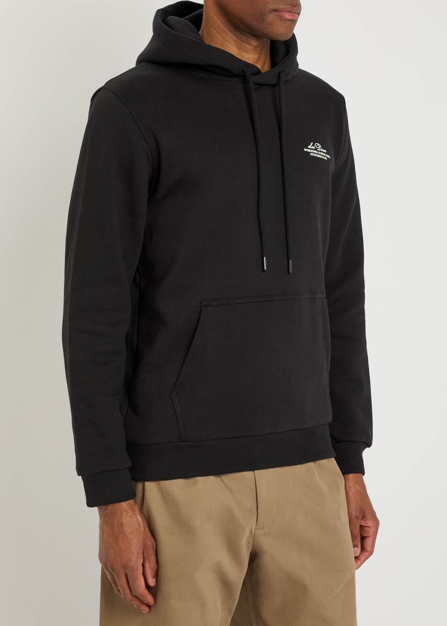 Les Deux Ben Globe Hooded Cotton Sweatshirt In Black