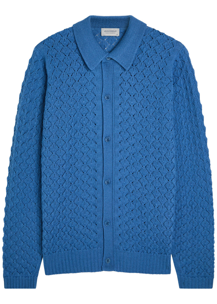 John Smedley Winster Open-knit Merino Wool Cardigan In Blue