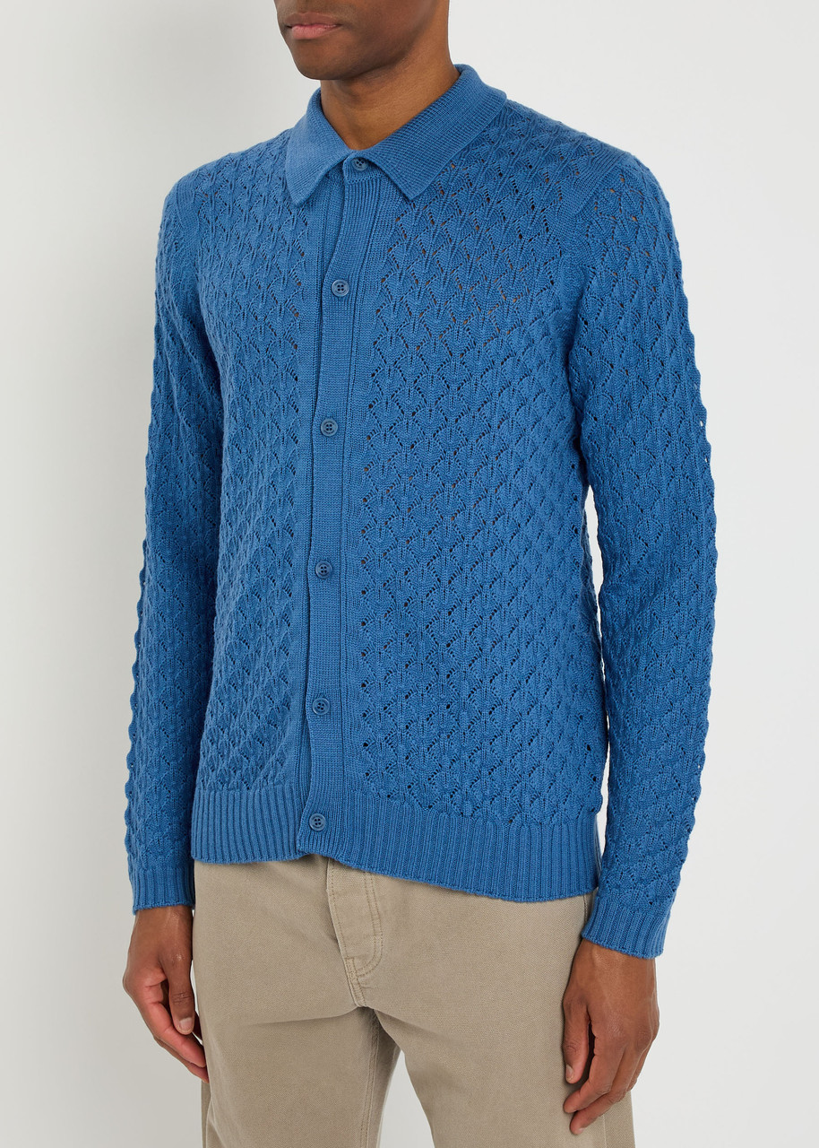 John Smedley Winster Open-knit Merino Wool Cardigan In Blue