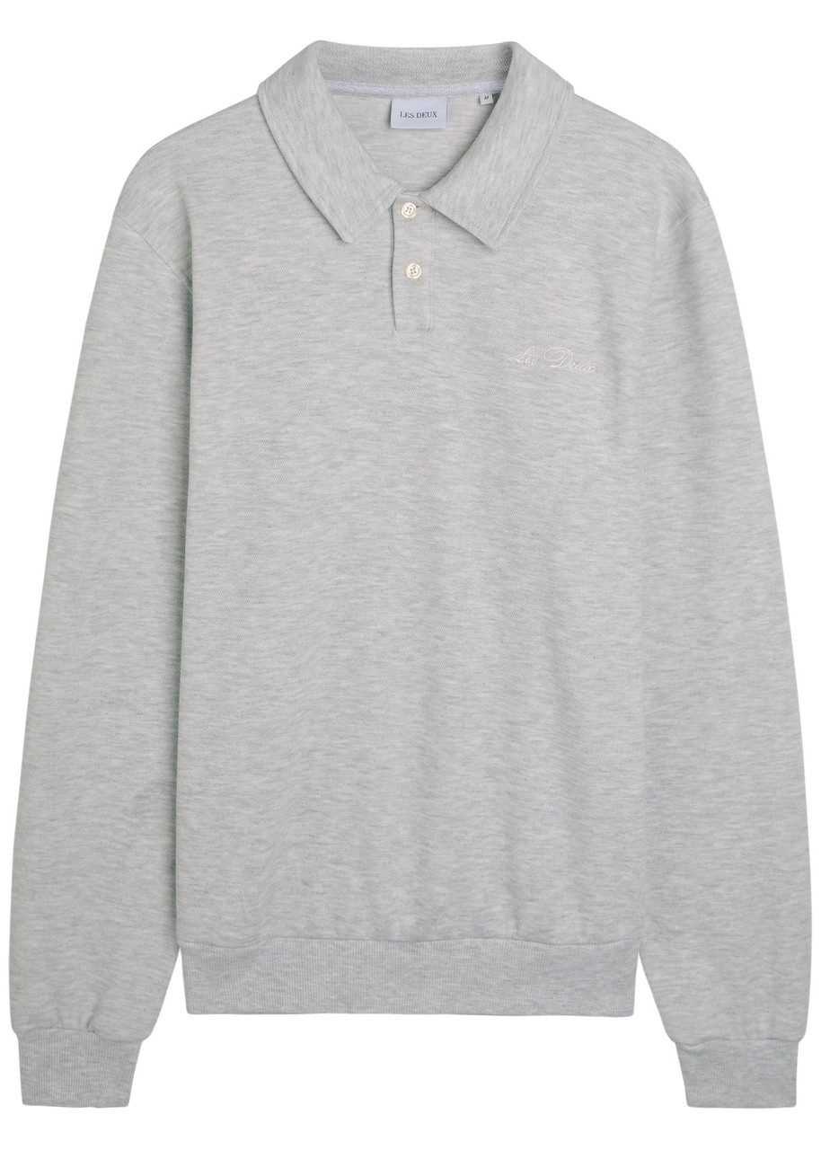 Les Deux Ben Melange Cotton-blend Polo Jumper In Gray