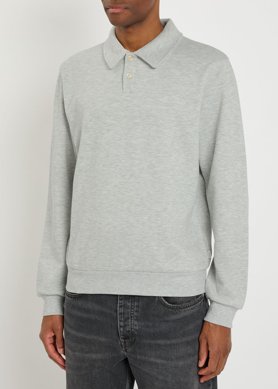 Les Deux Ben Melange Cotton-blend Polo Jumper In Gray