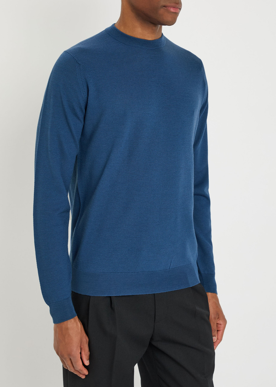 John Smedley Waffle Merino Wool Jumper In Blue