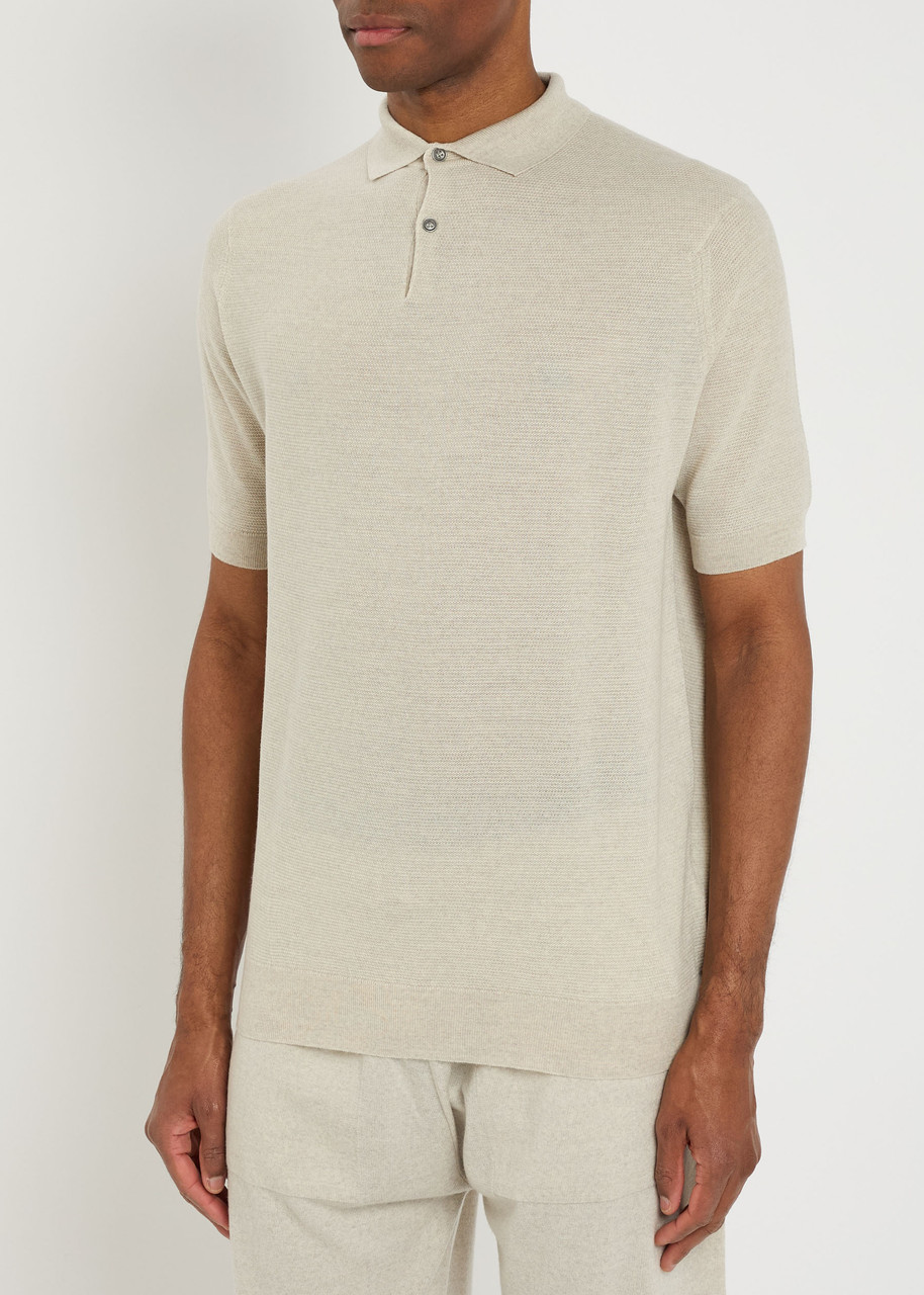 John Smedley Textured Fine-knit Wool Polo Shirt In Nude