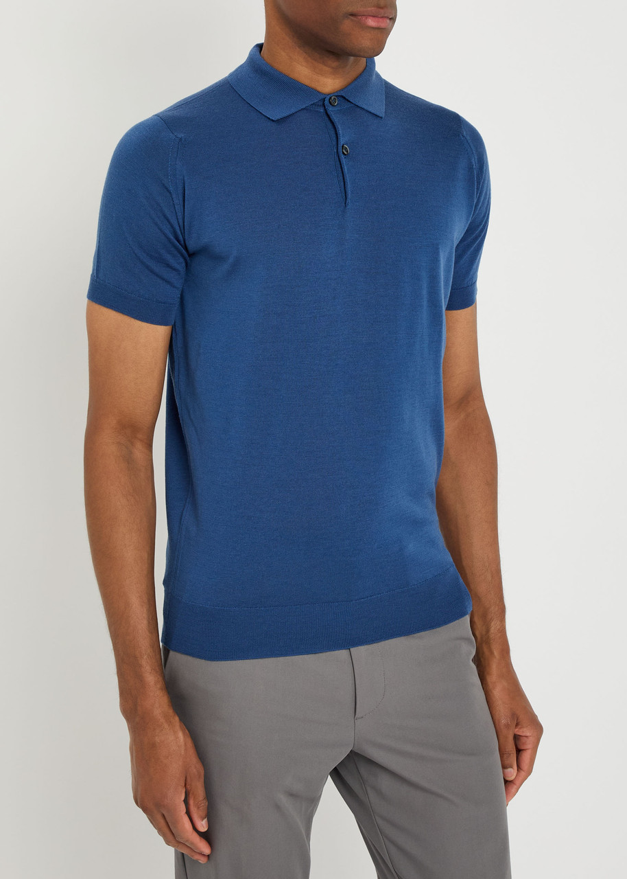 John Smedley Payton Merino Wool Polo Shirt In Blue