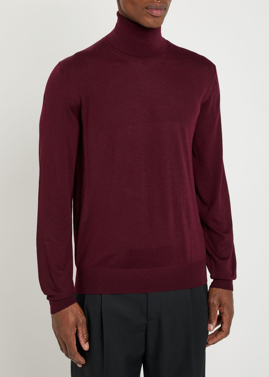 Saint Laurent Roll-neck Wool Jumper In Burgundy