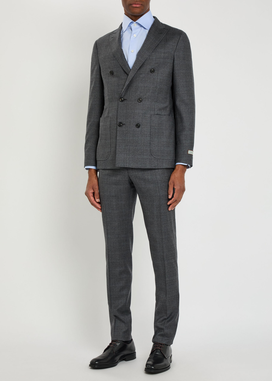 Canali Checked Wool Suit In Gray