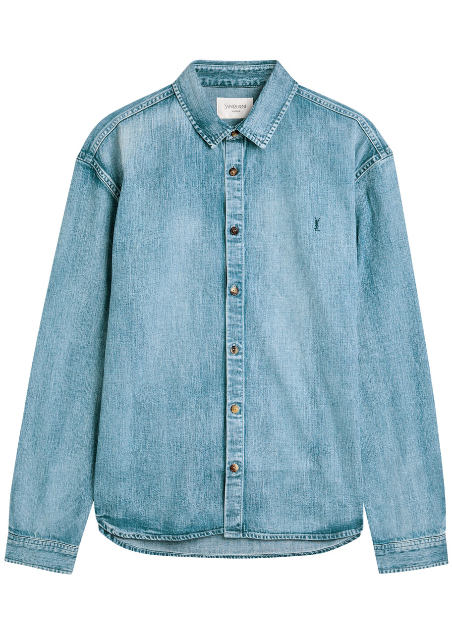Saint Laurent Logo-embroidered Denim Shirt - Blue - L