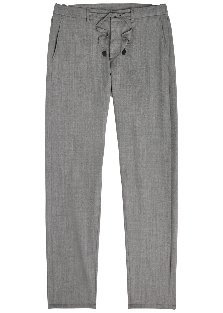 Canali Tapered-leg Stretch-wool Trousers In Gray