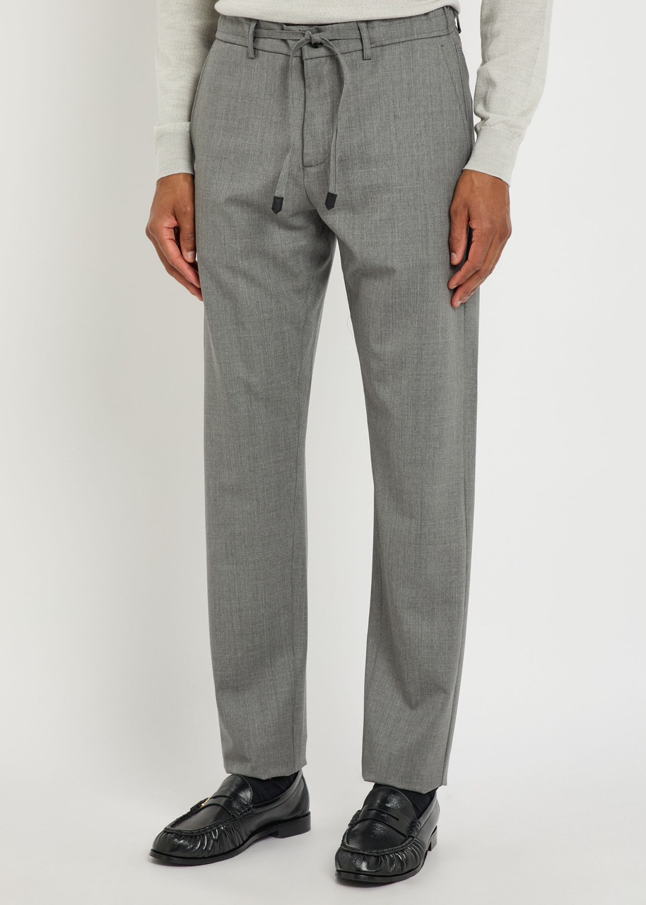 Canali Tapered-leg Stretch-wool Trousers In Gray