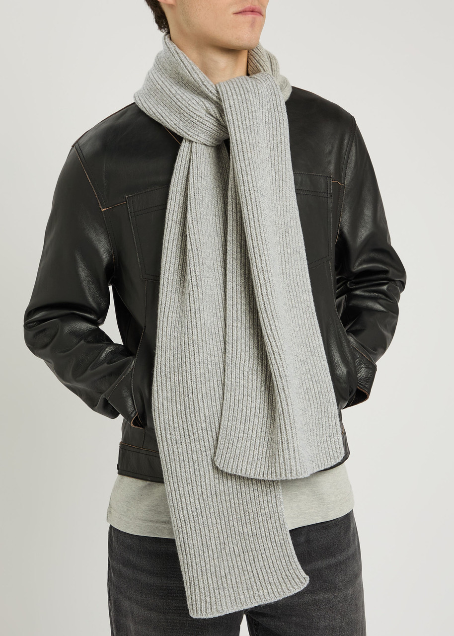 John Smedley Stark Melange Cashmere And Wool-blend Scarf In Gray