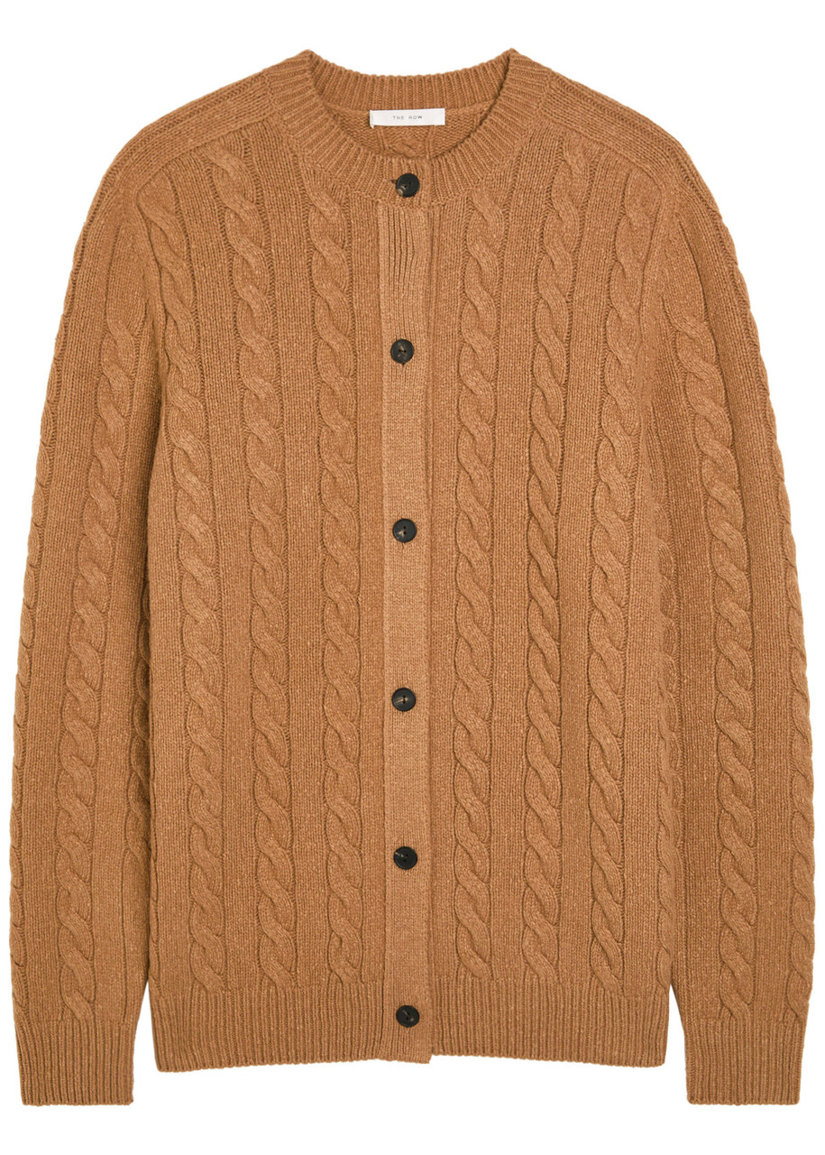 The Row Loneke Cable-knit Wool Cardigan In Sand