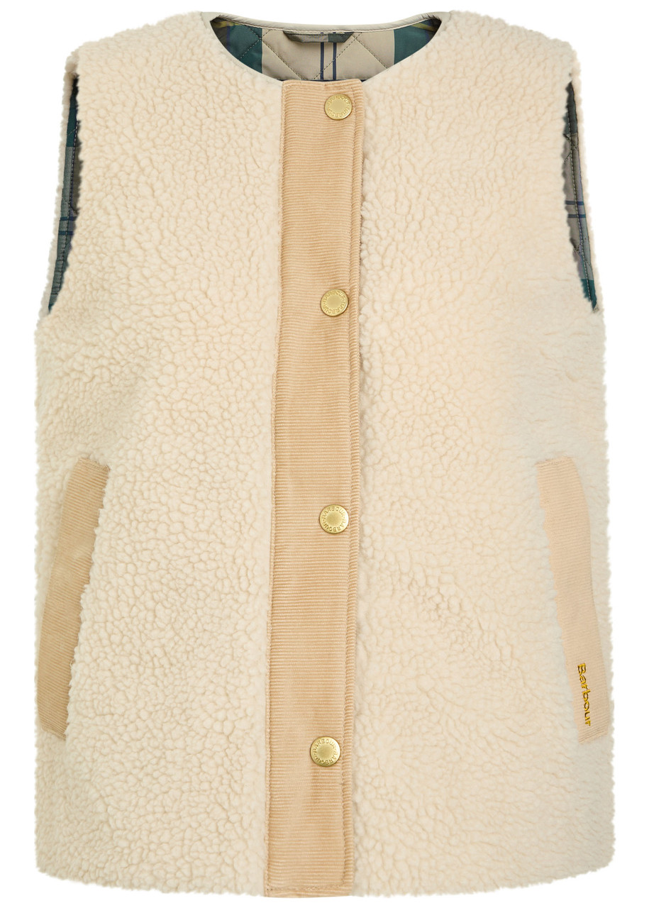 Barbour Dulsie Corduroy-trim Fleece Gilet In Neutral