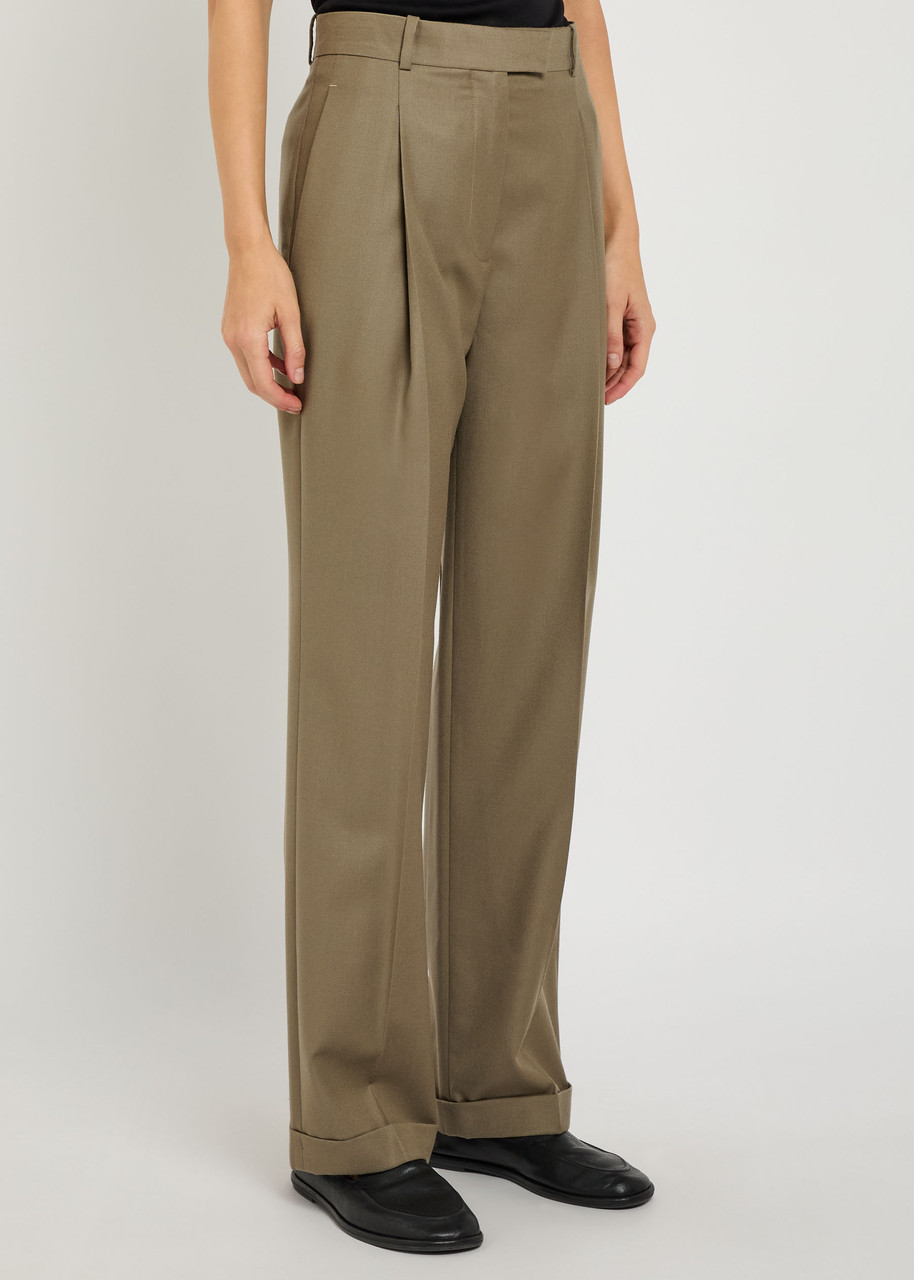 The Row Sorina Straight-leg Wool Trousers In Green