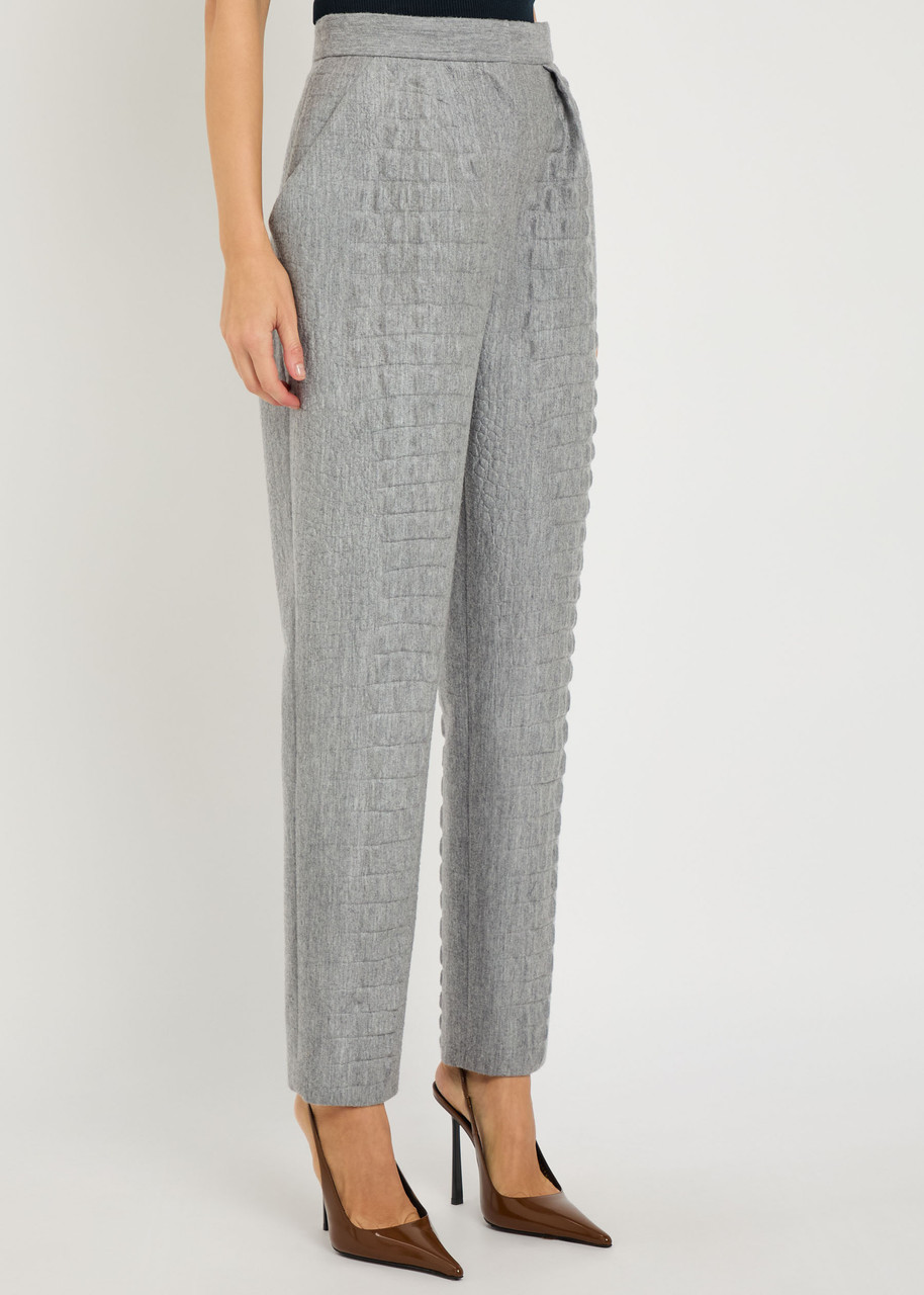 Balmain Embossed Tapered-leg Trousers In Gray