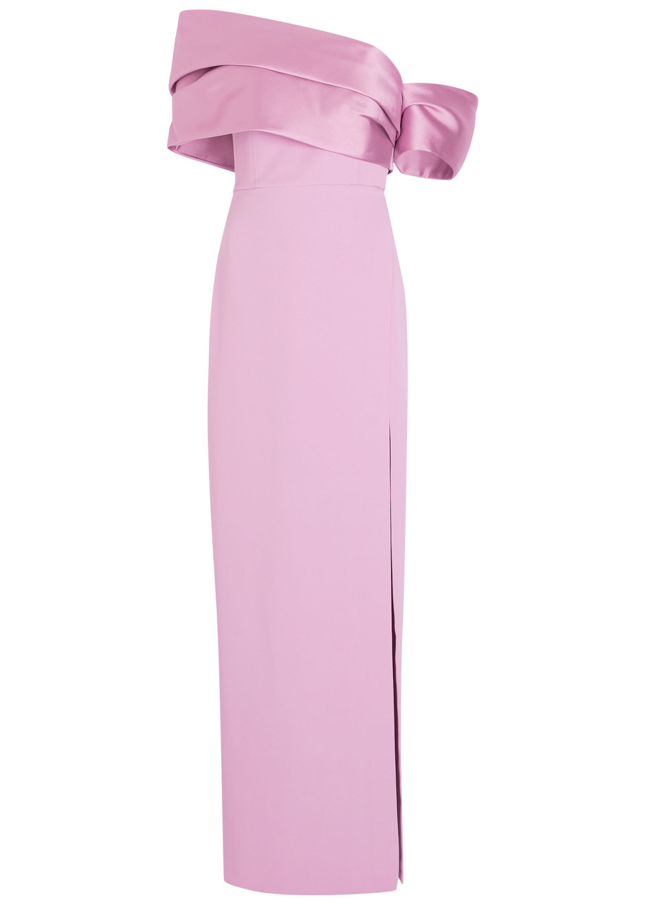 Solace London Alexis Off-the-shoulder Crepe Maxi Dress In Purple