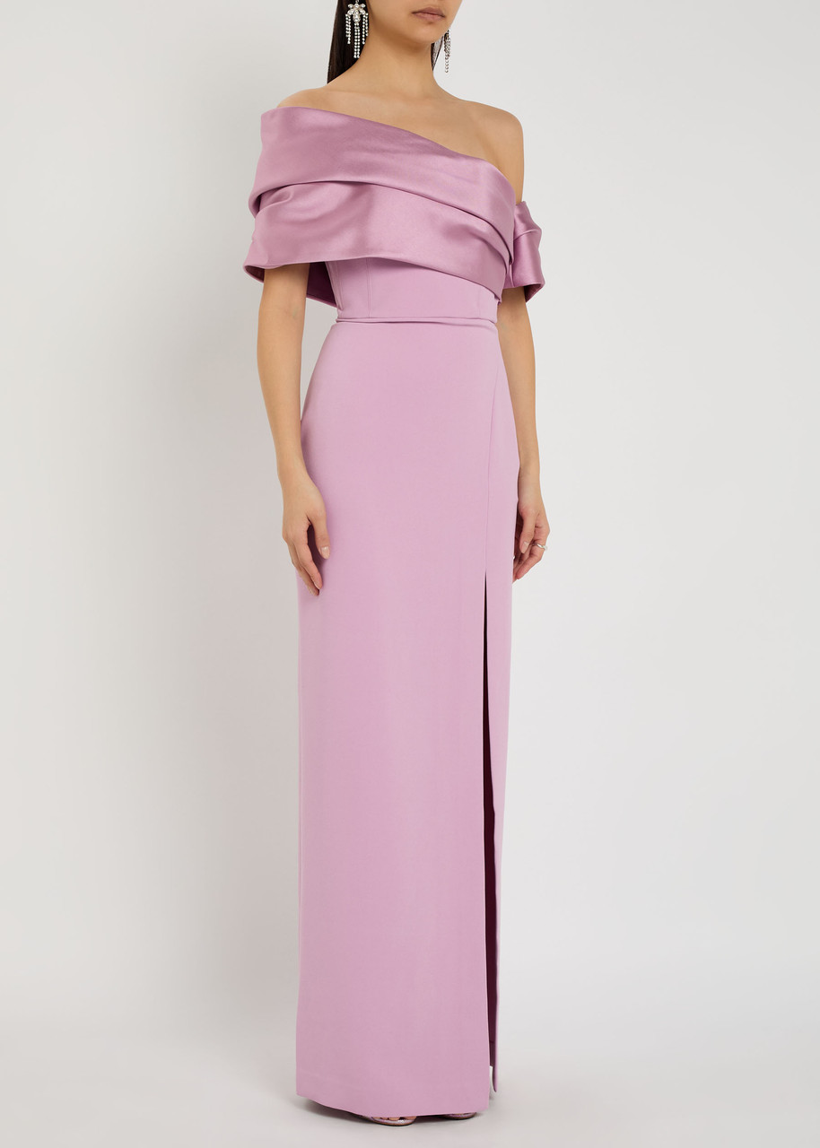 Solace London Alexis Off-the-shoulder Crepe Maxi Dress In Purple | ModeSens