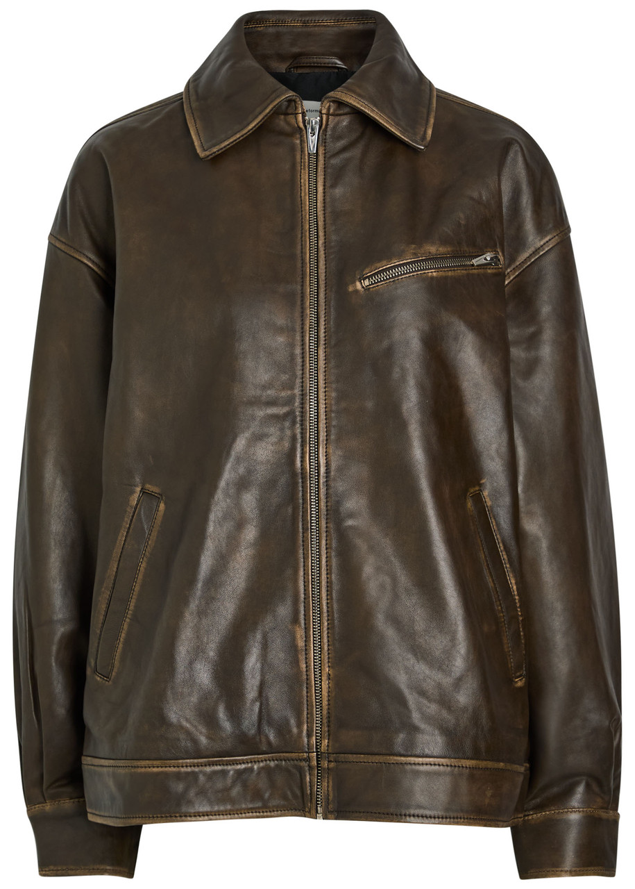 Reformation Veda Leather Jacket - Brown - L (UK14 / L)