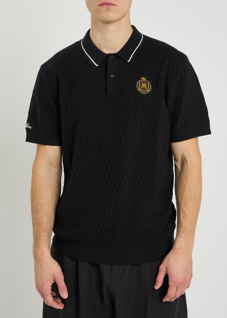 Malbon Crest Checked-knit Cotton Polo Shirt In Black