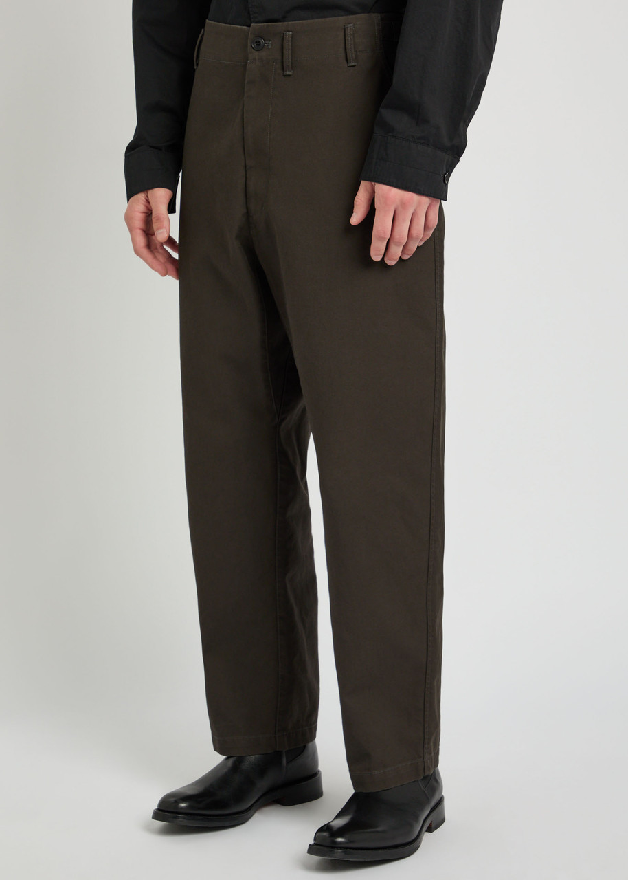 Lemaire Carrot Tapered-leg Twill Trousers In Brown