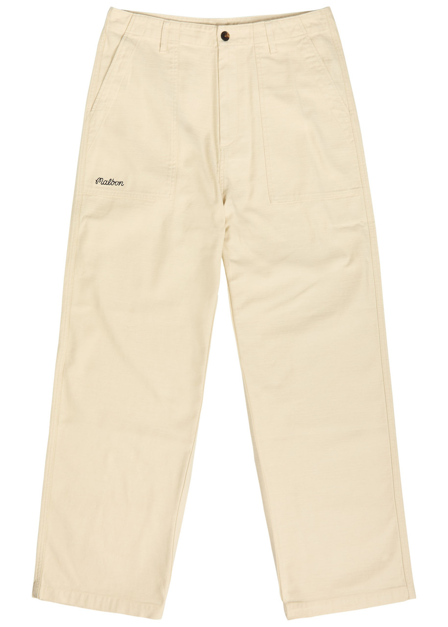 Malbon Braxton Logo-embroidered Cotton Trousers In Brown