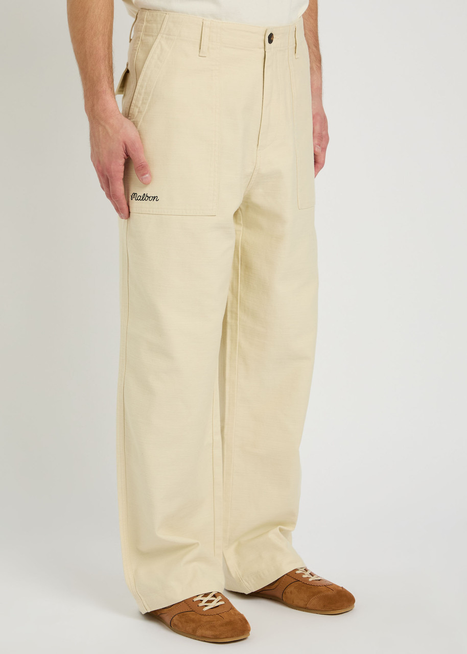 Malbon Braxton Logo-embroidered Cotton Trousers In Brown