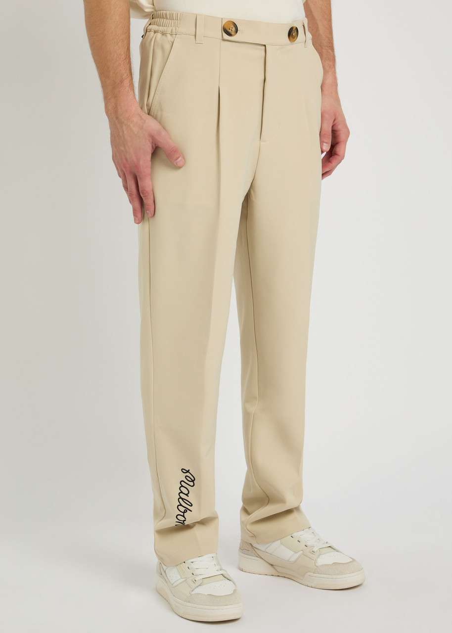 Malbon Oliver Logo-embroidered Stretch-crepe Trousers In Neutral