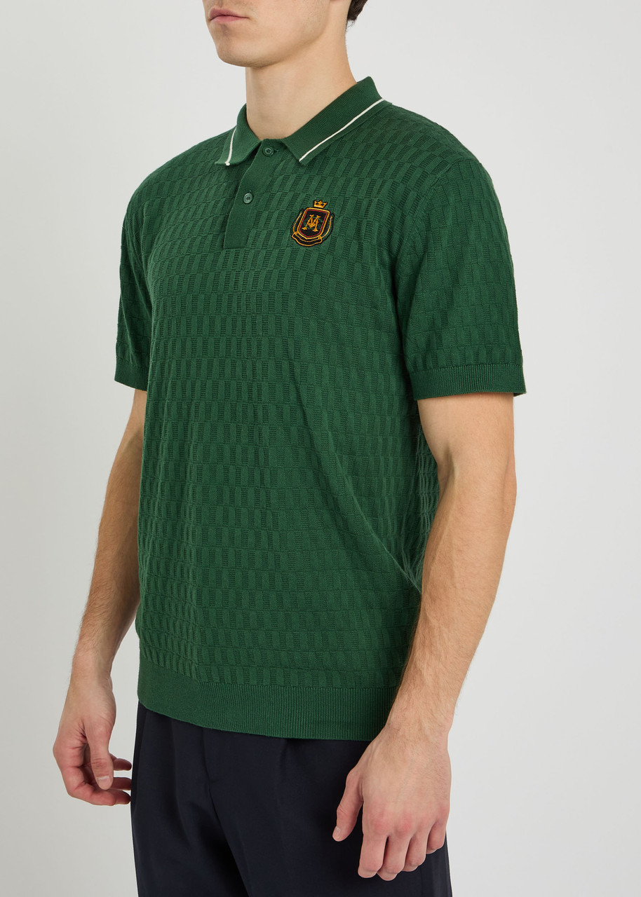 Malbon Crest Checked-knit Cotton Polo Shirt In Green