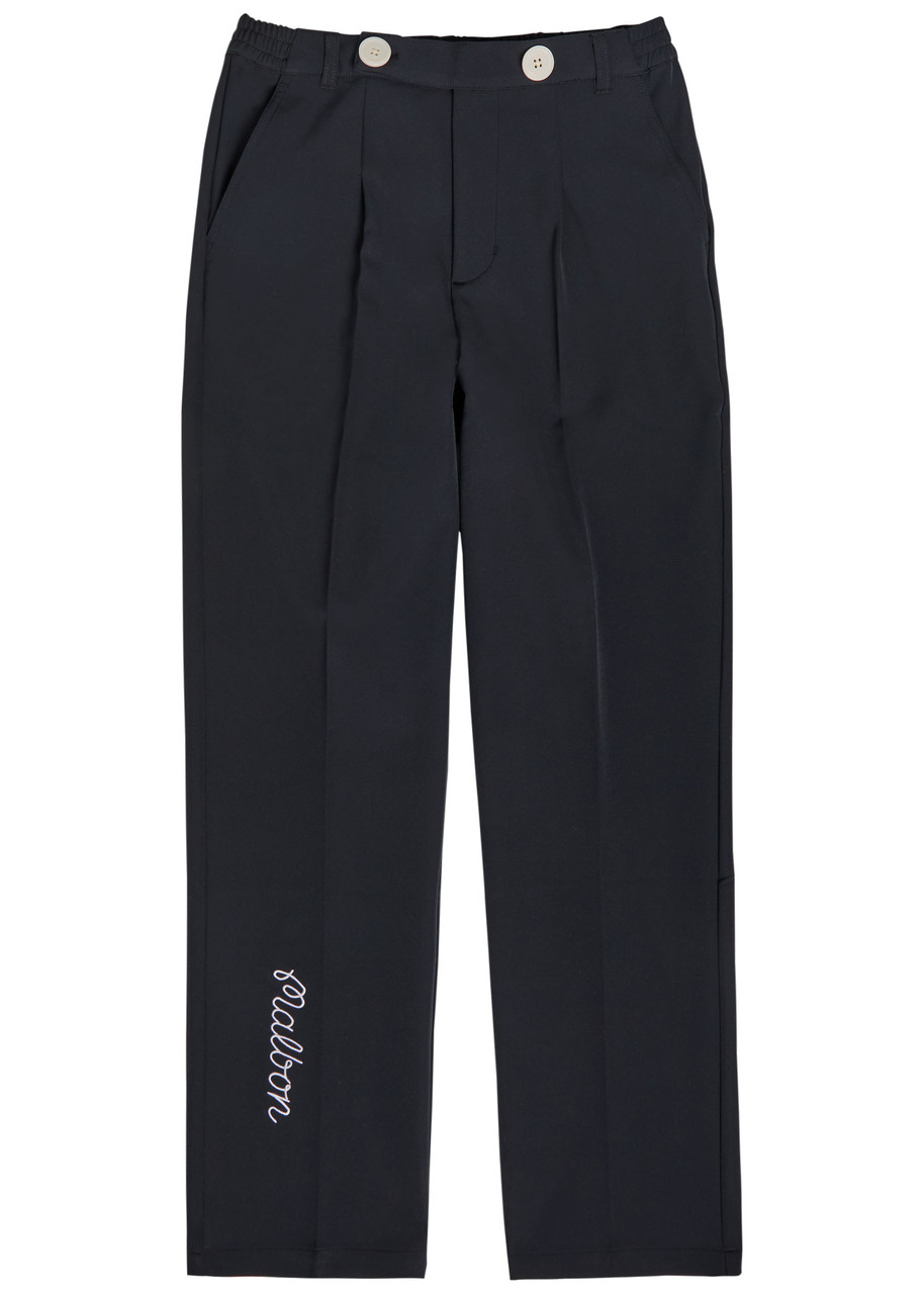 Malbon Oliver Logo-embroidered Stretch-crepe Trousers In Black