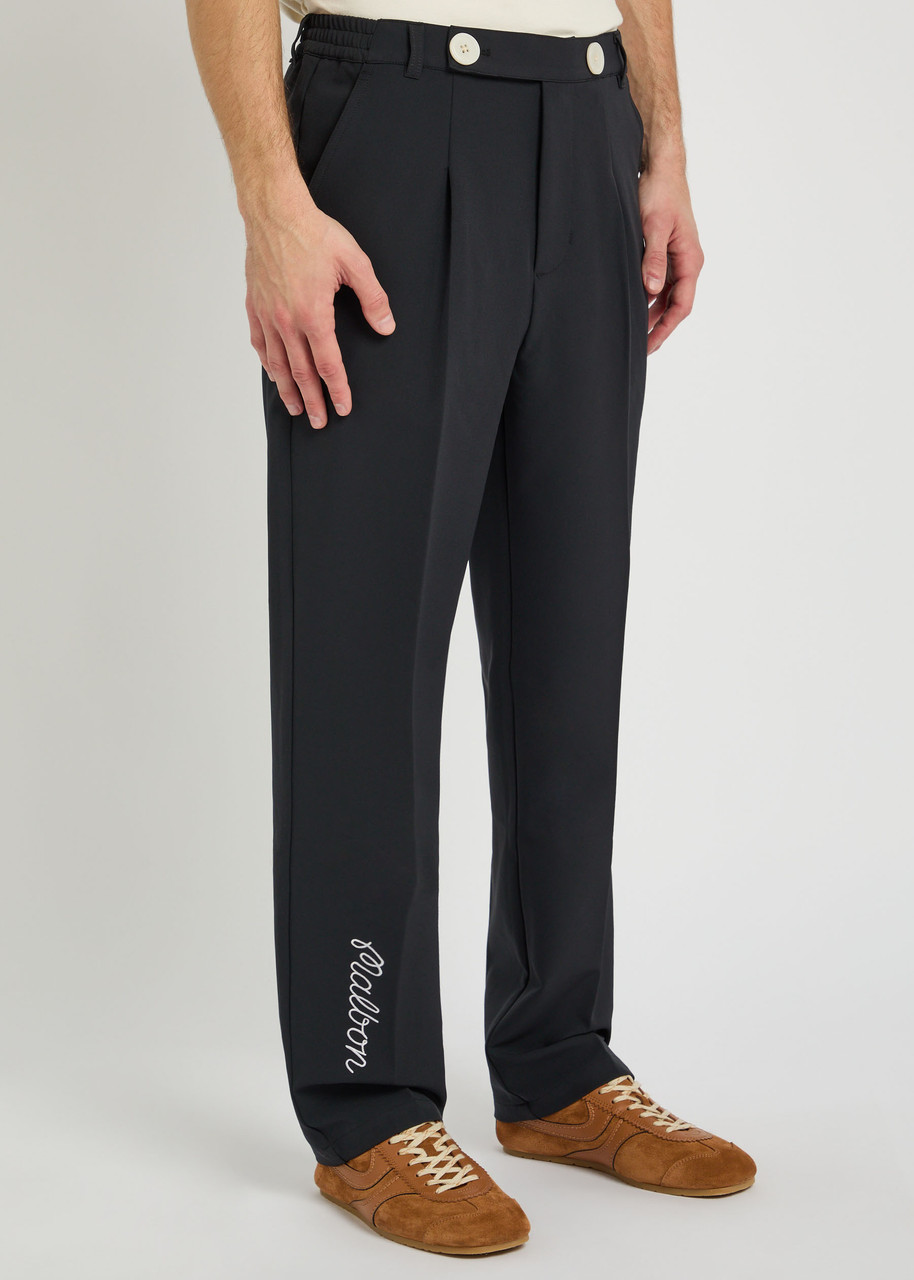 Malbon Oliver Logo-embroidered Stretch-crepe Trousers In Black