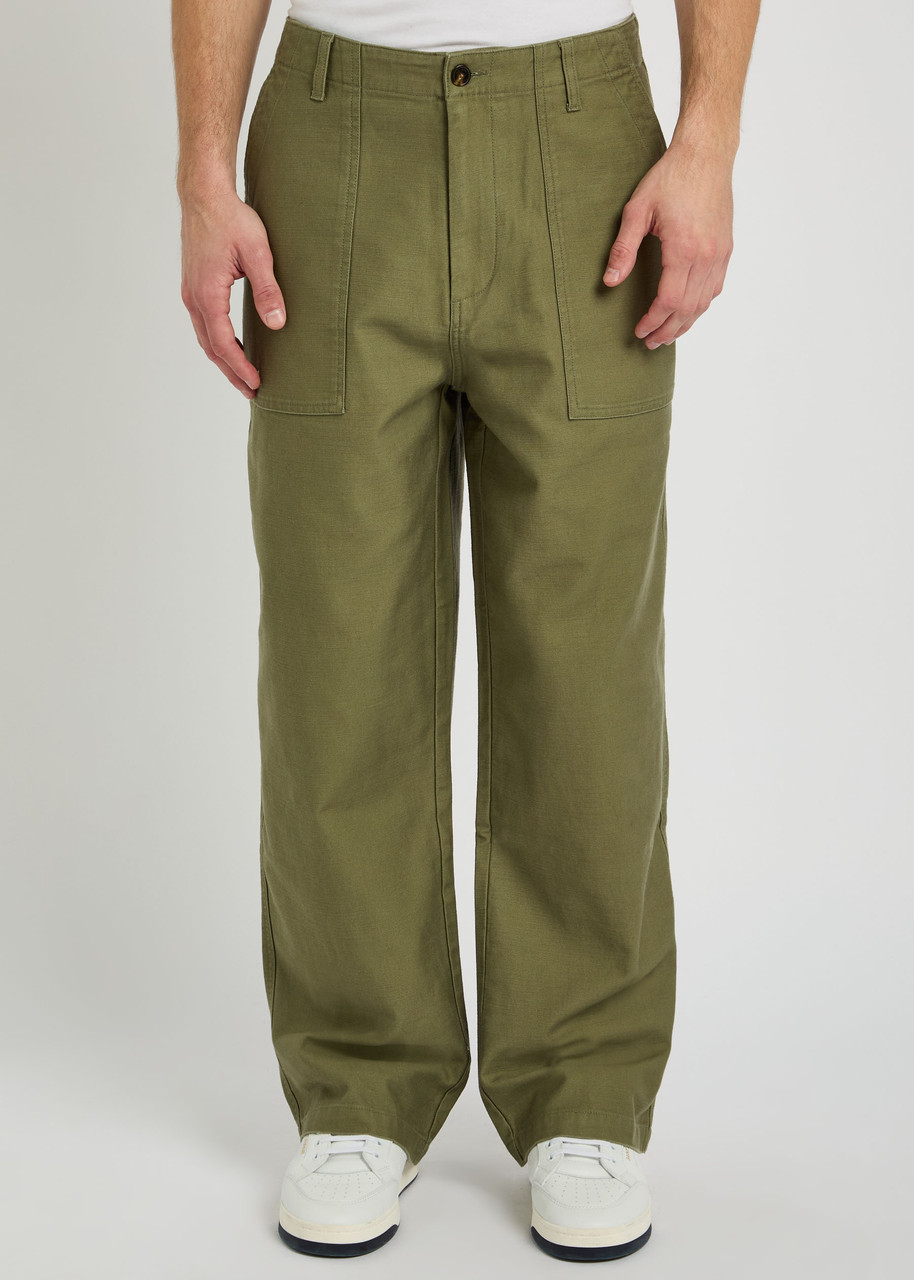 Malbon Braxton Logo-embroidered Cotton Trousers In Green