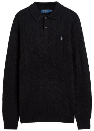 POLO RALPH LAUREN Cable-knit wool and cashmere-blend polo jumper