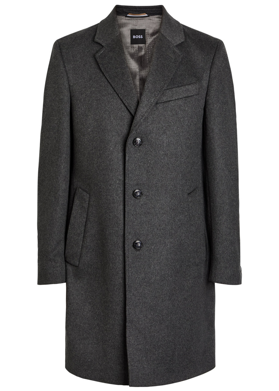 Hugo Boss Boss Hyde Wool-blend Coat In Gray