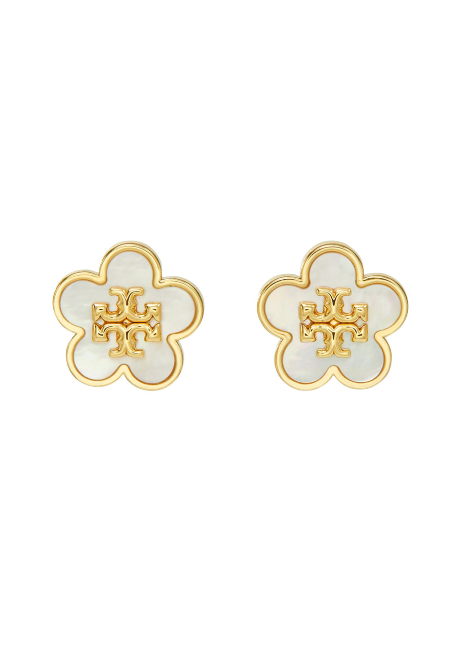 Tory Burch Forget Me Not Pearl-embellished 18kt Gold-plated Stud Earrings In White