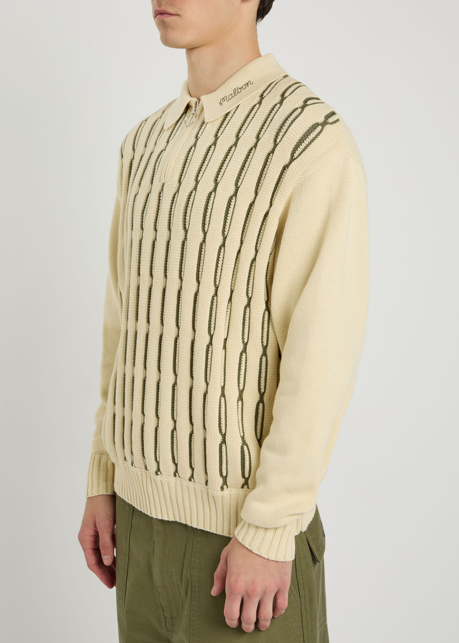 Malbon Links Patterned Cotton-blend Polo Jumper In Neutral