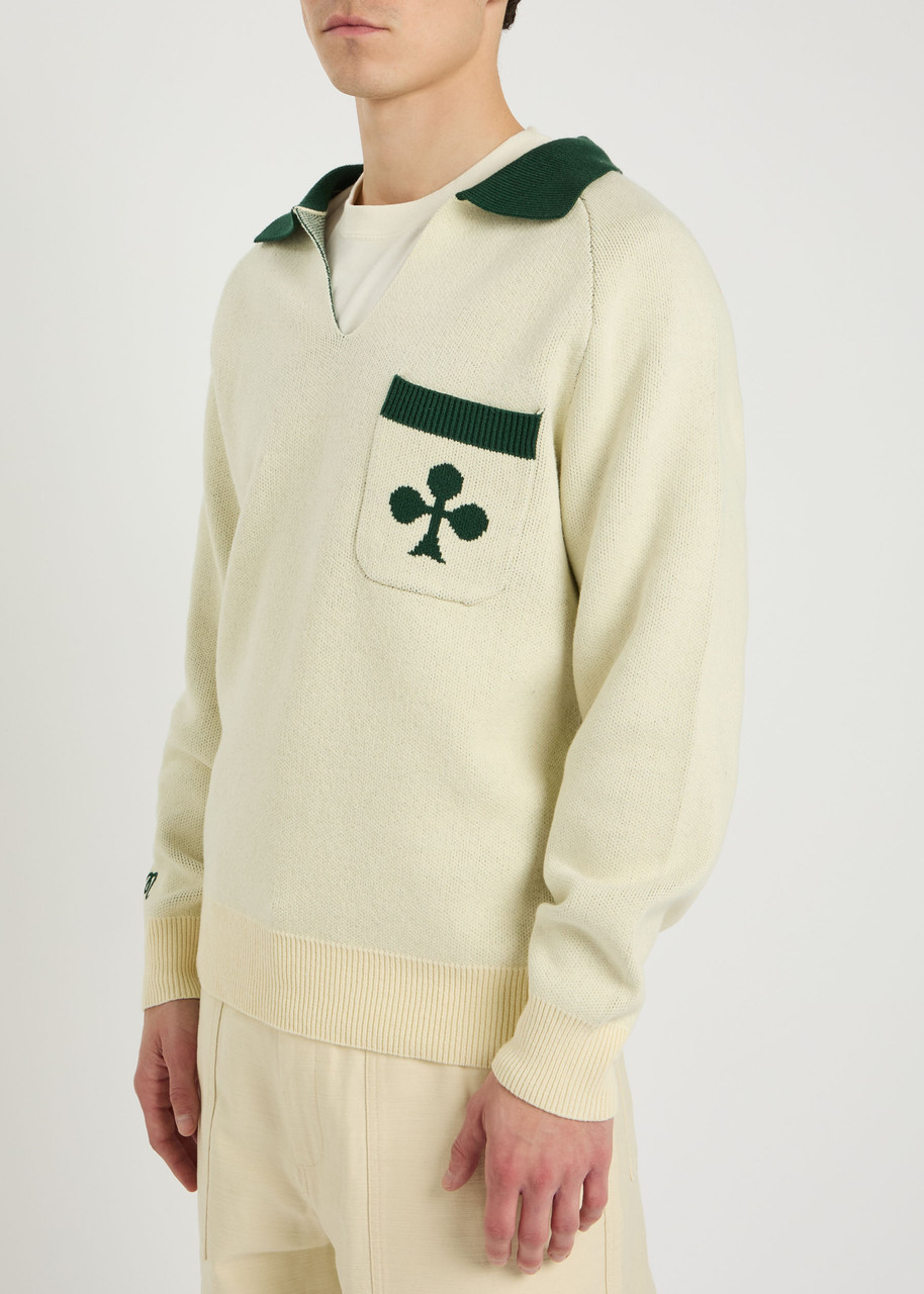 Malbon King Of Clubs Intarsia Cotton-blend Polo Jumper In Neutral