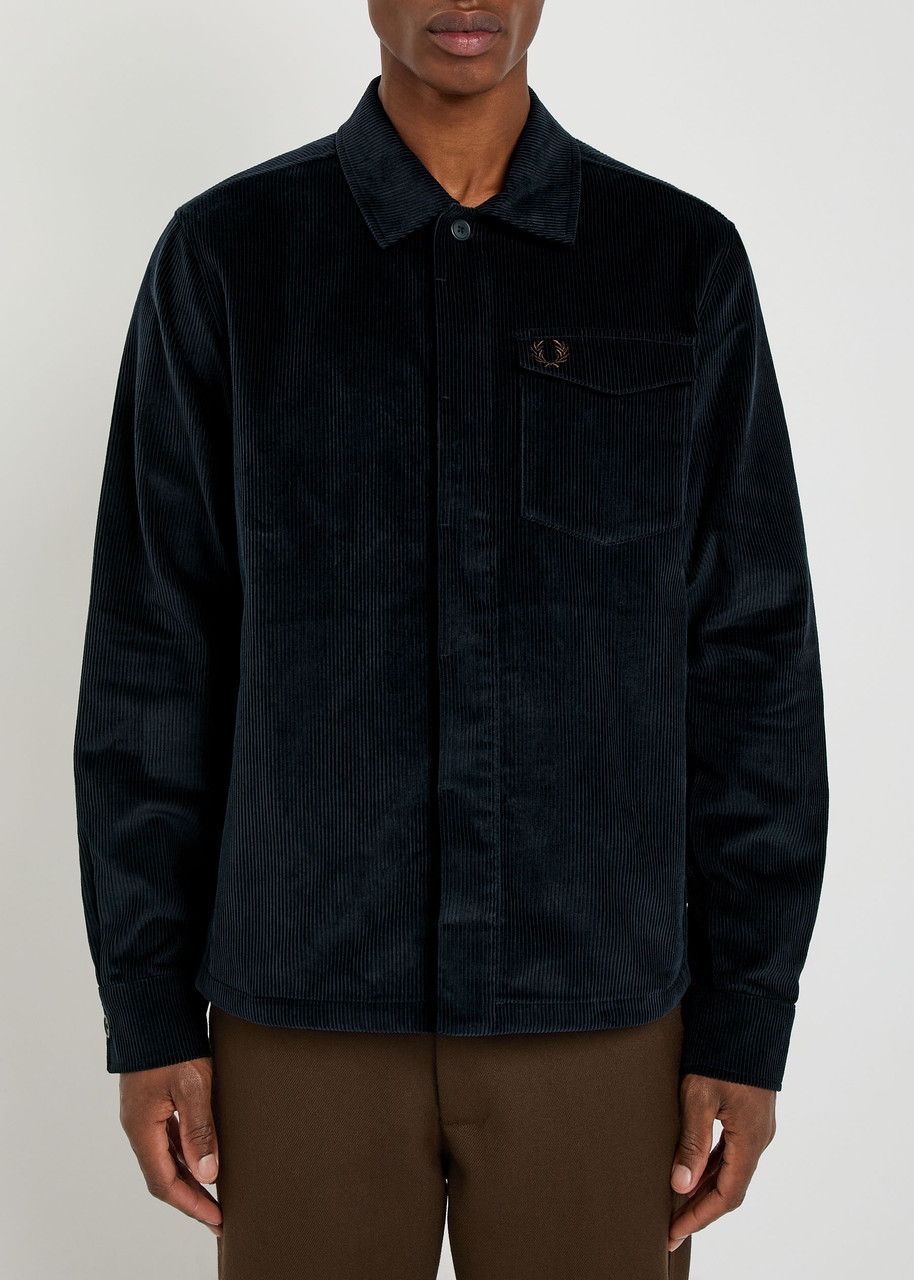  Fred Perry Logo-embroidered Corduroy Overshirt - Navy - Xl 