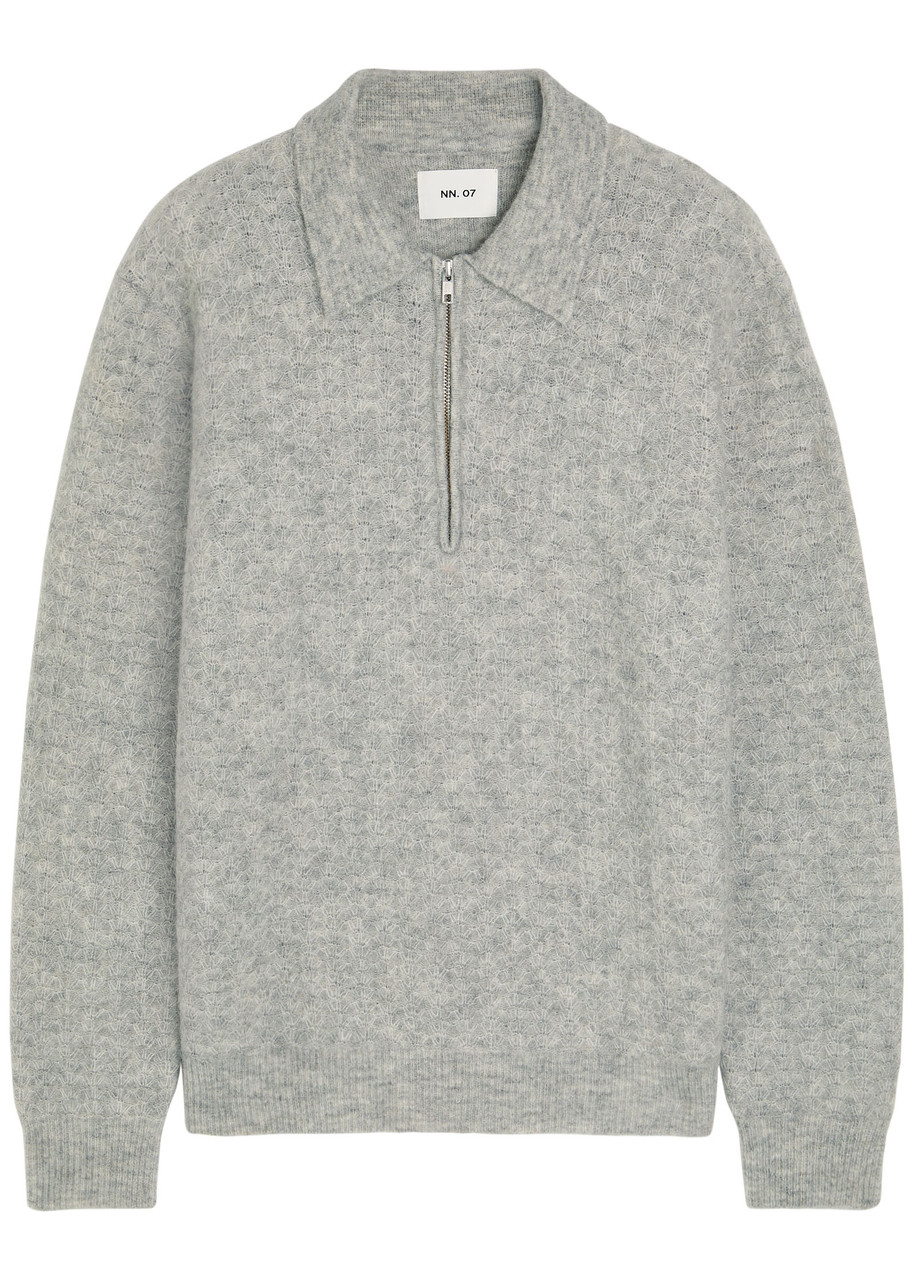 NN07 Alfie Alpaca-blend Polo Jumper - Grey - M