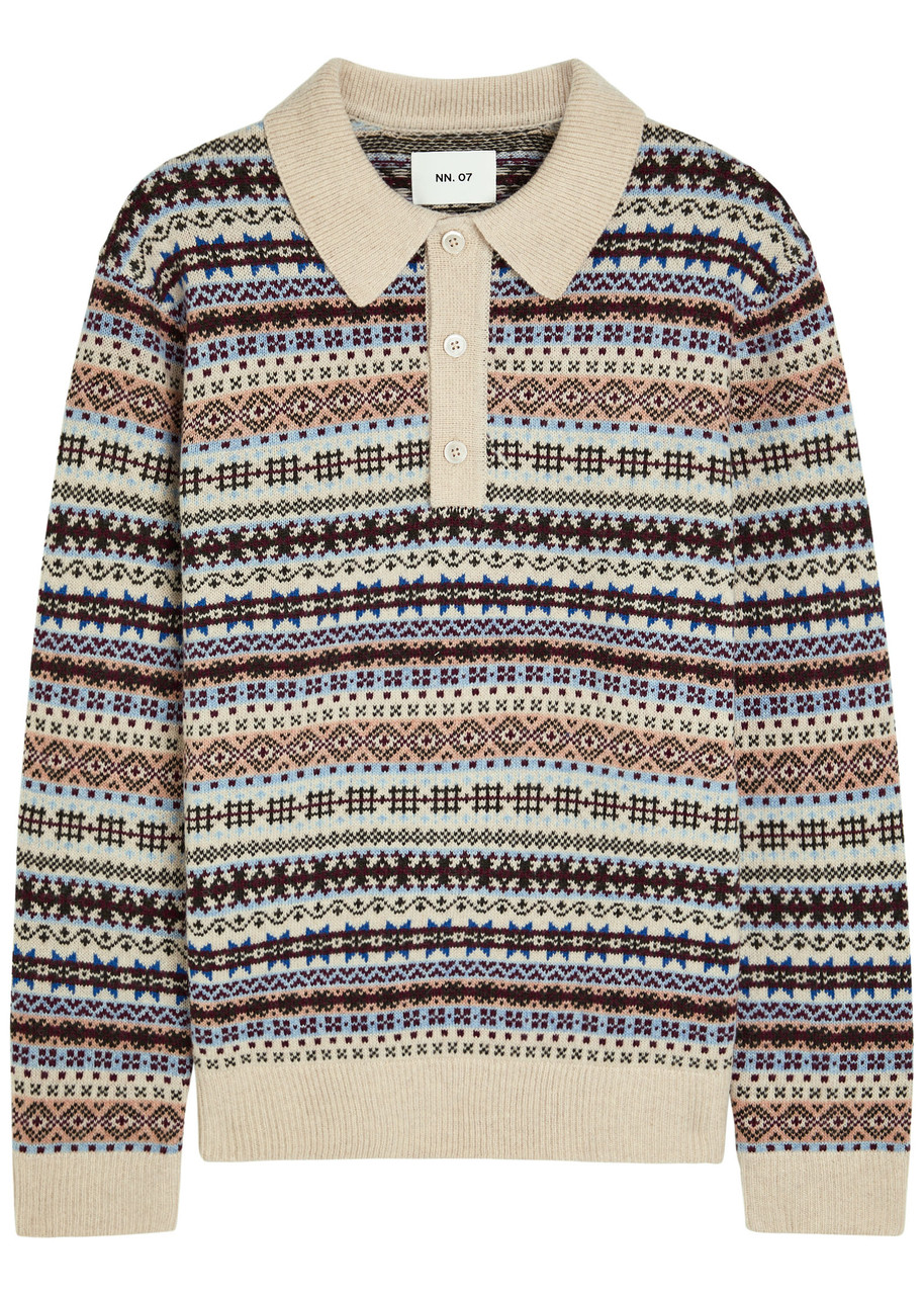 Nn07 Robbie Fair Isle Wool-blend Polo Jumper In Multi