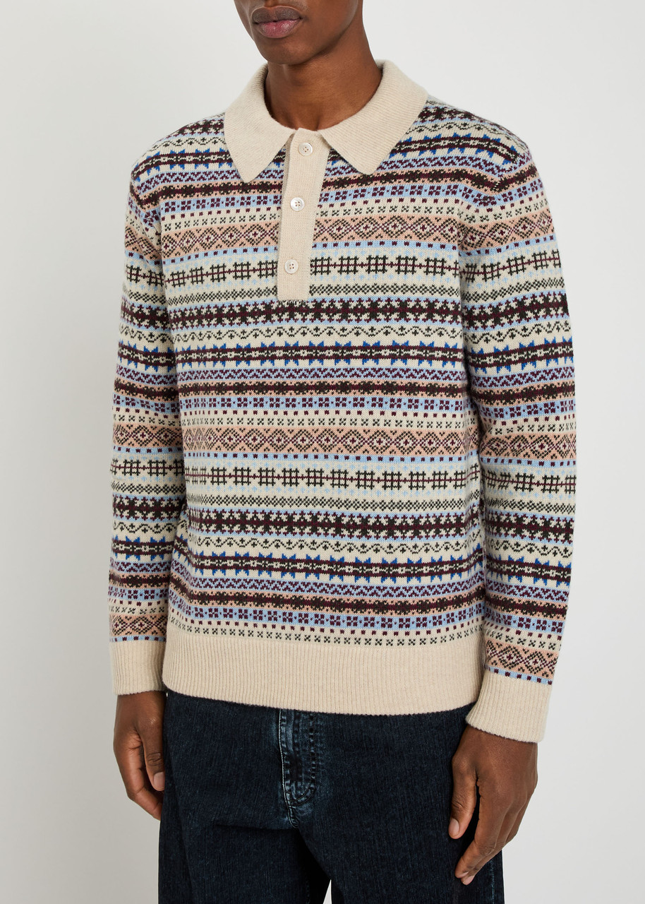 Nn07 Robbie Fair Isle Wool-blend Polo Jumper In Multi